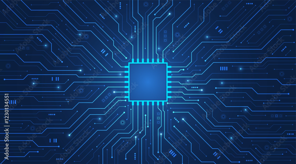 Aufkleber Concept of Artificial intelligence. Chip processor on circuit motherboard. Modern futuristic design background. Big Data and Machine Learning. Vector illustration.