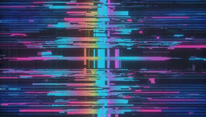 Digital glitch noise texture with  purple color shifts, distorted pixels and neon glow, futuristic cyberpunk aesthetic