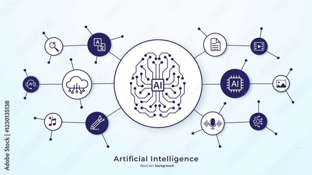 Aufkleber Concept of Artificial intelligence. AI technology for big data analytics and generate ideas. Creating innovation from machine learning. AI and Neural networks. Vector illustration.