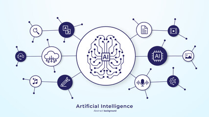 Obraz premium Concept of Artificial intelligence. AI technology for big data analytics and generate ideas. Creating innovation from machine learning. AI and Neural networks. Vector illustration.