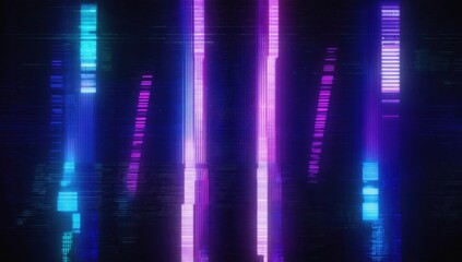 Digital glitch noise texture with  purple color shifts, distorted pixels and neon glow, futuristic cyberpunk aesthetic