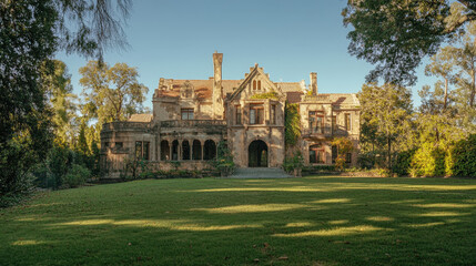 Fototapeta premium Opulent Mansion with Glowing Windows and Grand Architecture