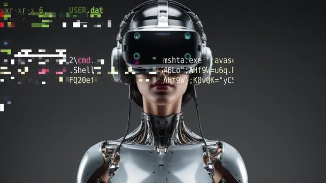 female cyborg with Vr headset made with AI