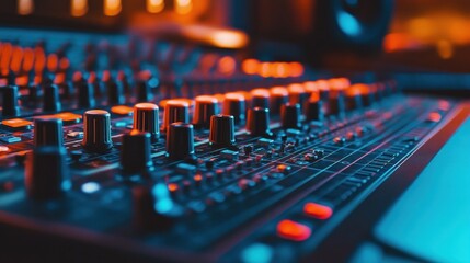 Obraz premium Close-up View of an Audio Mixer Console