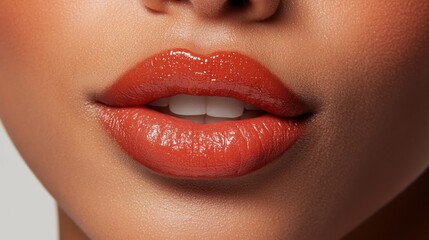 Fototapeta premium Close Up of Lips with Orange Lipstick