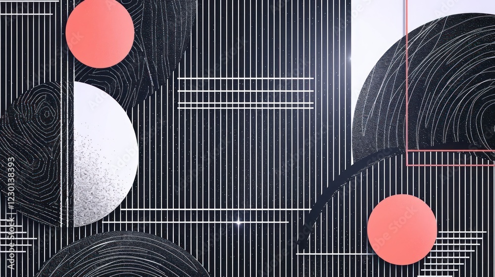 Poster abstract geometric design featuring circular shapes and linear patterns on a dark background