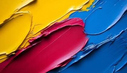 Abstract image of yellow, red, and blue paint strokes.