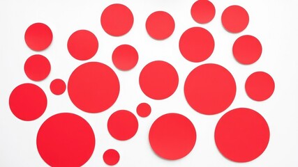 Fototapeta premium Set of blank red round adhesive paper stickers in various sizes on a plain white background, red stickers, adhesive paper, sticker collection