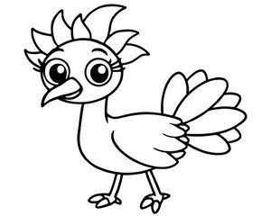  Cute Cartoon Bird Character Long Neck Big Eye Flower Crown Coloring Book Style