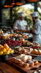 Fototapeta premium Gourmet breakfast spread on a rustic wooden table