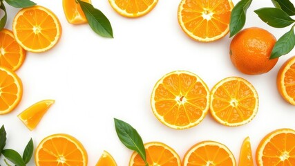 Sliced mandarin orange segments arranged neatly on a white background, nutritious, orange, refreshing