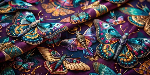 Fototapeta premium Enchanting Moth & Magical Symbol Pattern: Mystical Textile Design for Fabric, Wallpaper & More