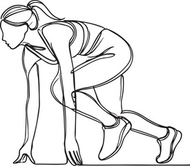 Line Art Illustration of Female Sprinter in Starting Position