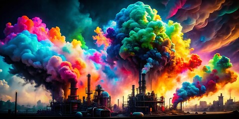 Fototapeta premium Ethereal Multicolored Gas Cloud Diffusion: Close-Up Silhouette in Research Lab