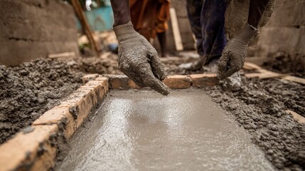 Construction Worker Checking the Fresh Concrete