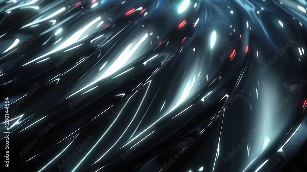 Poster abstract close-up of flowing metallic surface with reflections and highlights, creating dynamic visu