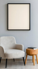 Modern armchair, empty frame, calm room