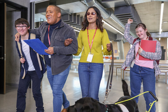 Group of disable people walking at community center