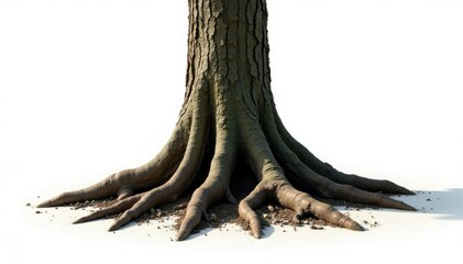 Fototapeta premium Isolated tree roots against a plain white background with a focus on shadows and highlights, , highlight, shadow