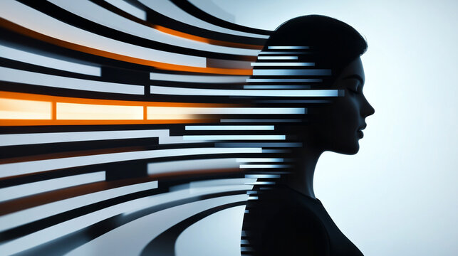 Futuristic silhouette with digital elements, conveying innovation, technology, and human connection in modern design.