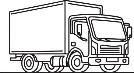 Simple Line Drawing of Medium-Sized Truck, Vector