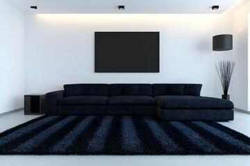 Modern black sofa in minimalist living room