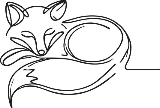 Sleeping Fox Vector Illustration in Simple Lines
