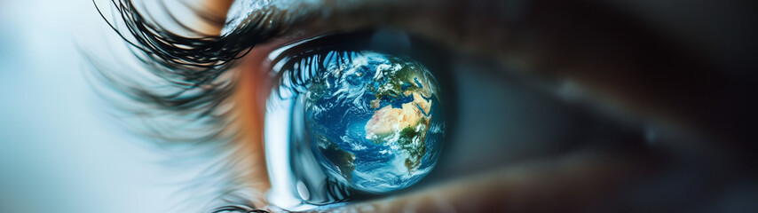 Earth reflected in a human eye, created with generative AI technology  

