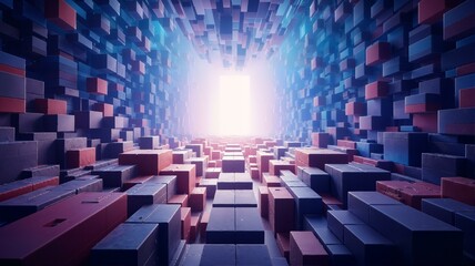 Fototapeta premium A colorful pattern of blocks with sunlight at end.