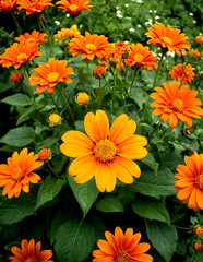 Yellow flowers in full bloom,natural display full of color and freshness in a bright and lively setting