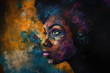 Obraz premium Cosmic Expressionist Portrait of a Black Woman .