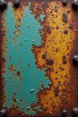 Rusty metal with visible layers and peeling paint, corrosion, worn, texture