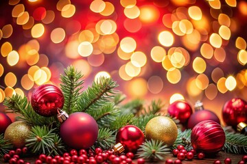 Fototapeta premium Festive Red Christmas Background with Bokeh Lights - Vertical 9:16 Stock Photo