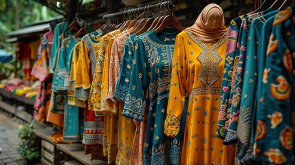 Fototapeta premium A festive market selling traditional Ramzan clothes HD 8K wallpaper Photographic Image
