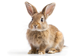 Obraz premium fluffy brown rabbit standing isolated on transparent background