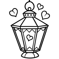 Romantic Lantern and Hearts Outline