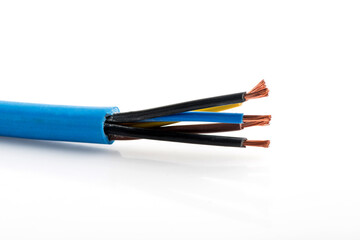 Various copper electrical wires isolated on white background. electrical wire on wire coils background