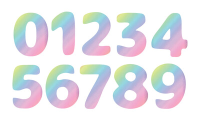 Collection of cute gradient cartoon numbers 1-9 digits. Collection of numbers isolated on white background. Vector illustration