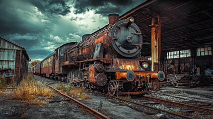 Obraz premium Rusty Relic: A Vintage Steam Locomotive in Decay