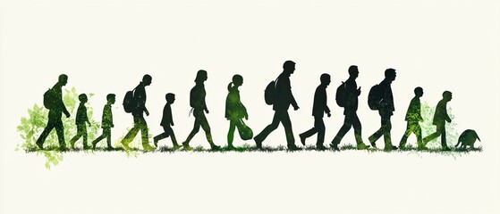 Naklejka premium Dice game, human life cycle evolution from baby to old person in silhouette vector illustration with green and black color palette on white background, 