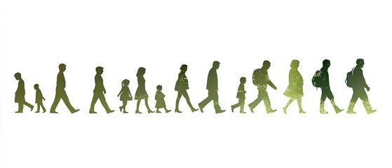 Naklejka premium Dice game, human life cycle evolution from baby to old person in silhouette vector illustration with green and black color palette on white background, 