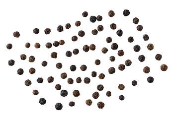 black peppercorns isolated on white background.