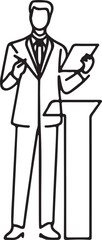 Minimalist Line Drawing of a Speaker at a Corporate Conference