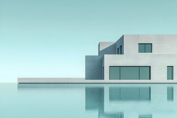 Modern house, pool, clear sky, tranquil scene