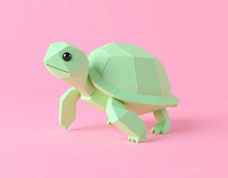 Low-poly turtle on pink background