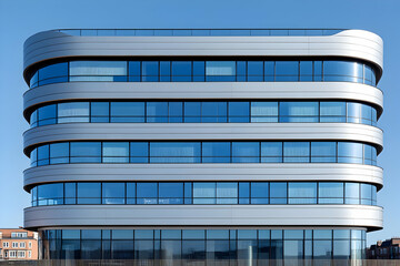 Modern curved office building, city, sunny day