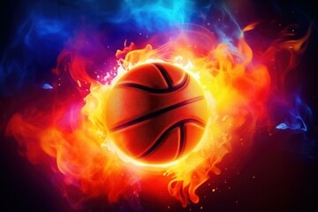 Fototapeta premium Basketball engulfed in flames and smoke, creating a powerful and dynamic sports concept