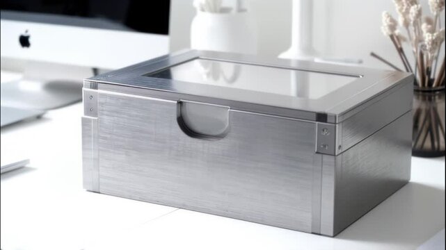 Sleek Metal Storage Box: Modern Design for Organized Living