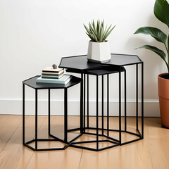 Geometric Nesting Tables &ndash; A set of minimalist nesting tables in simple geometric forms (circles, squares, or hexagons).