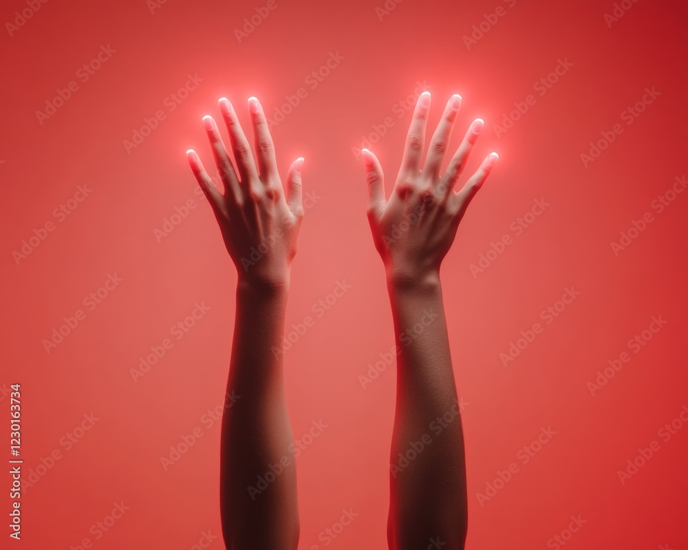 Poster vibrant concert enthusiastic hands in red glow - interactive event marketing and dynamic experience 